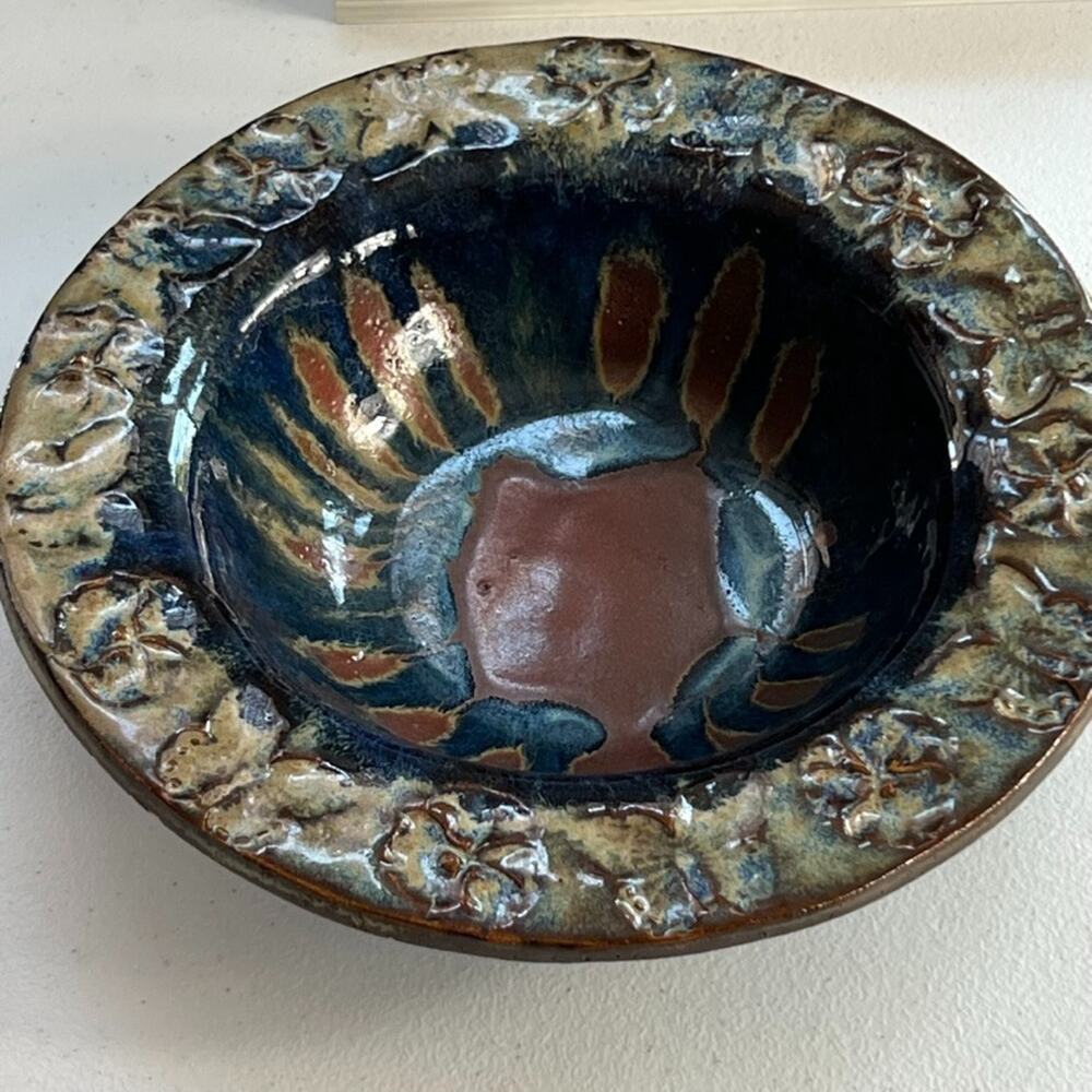 Art Studio Pottery Stoneware Bowl 9.5" Glossy Finish Multicolor Abstract Design
